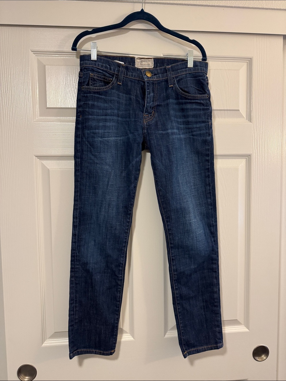 Current/Elliott Dark Blue Skinny Jeans with Orange Stitching